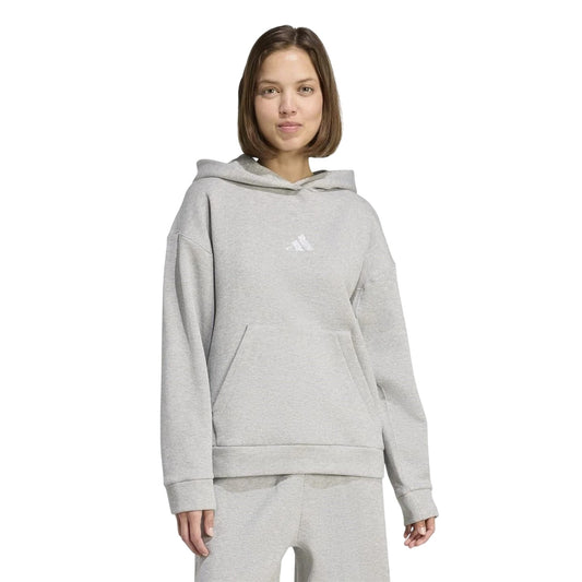 Silver - Front - Adidas Womens-Ladies Glitter Logo Oversized Drawstring Hoodie