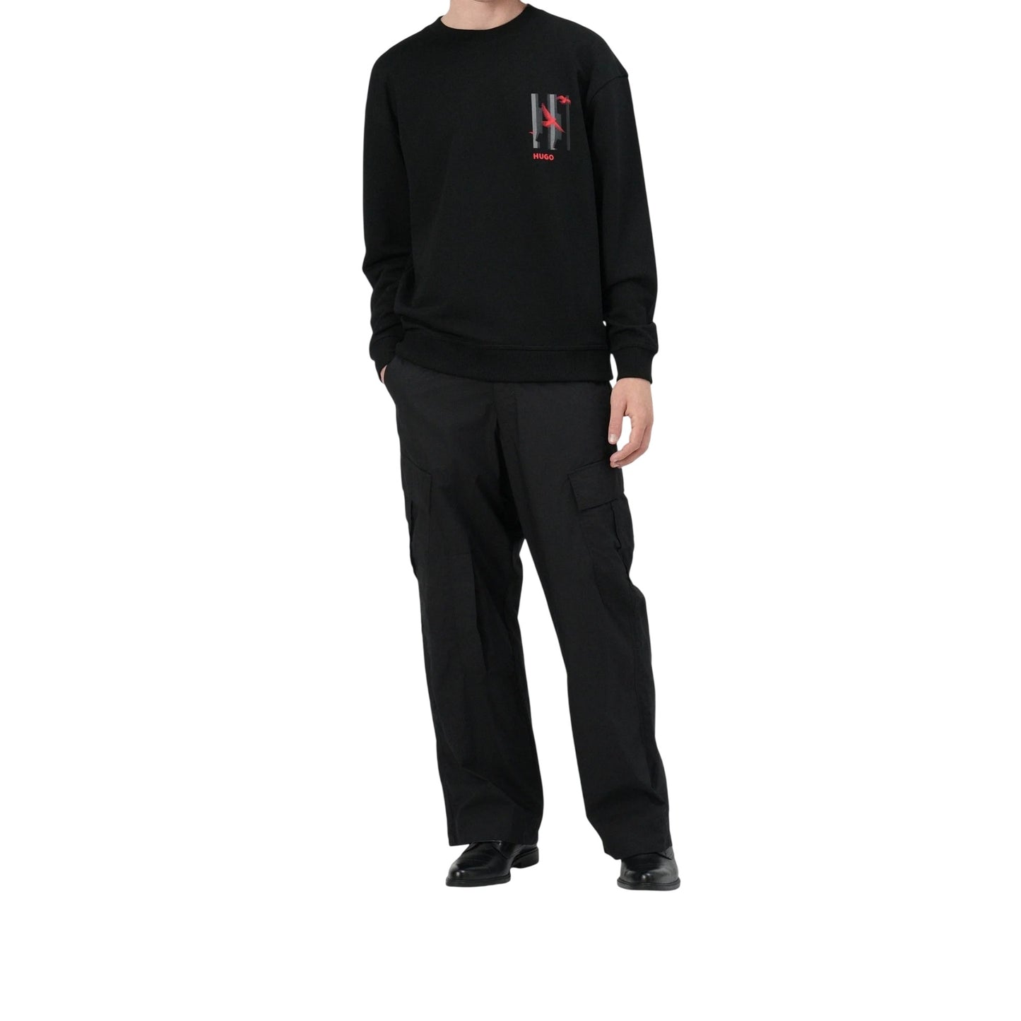 Black - Pack Shot - Hugo Mens Graphic Print Drop Shoulder Regular Sweatshirt