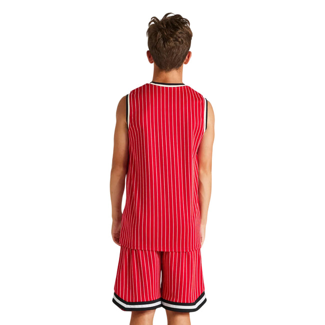 Red - Back - SikSilk Boys Classic Retro Basketball Vest Top