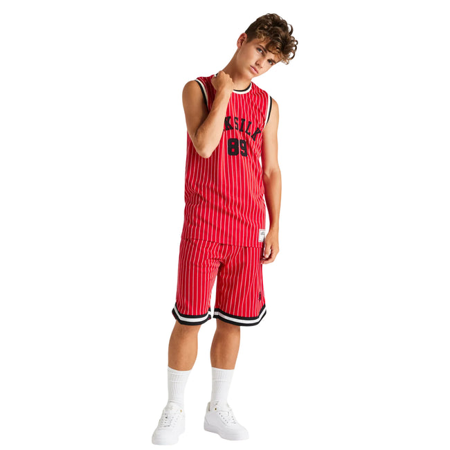 Red - Side - SikSilk Boys Classic Retro Basketball Vest Top