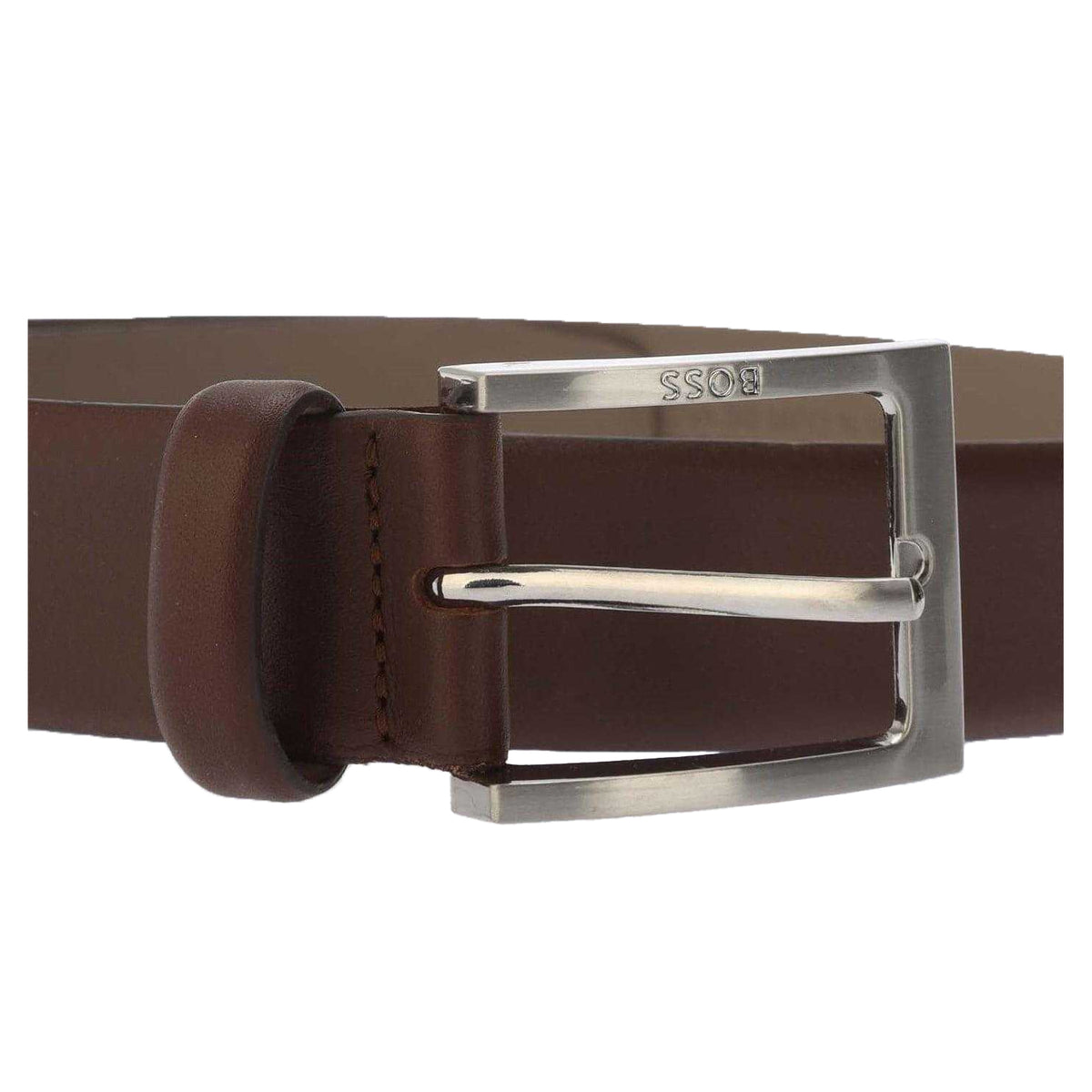 Medium Brown - Side - Boss Mens Logo Leather Belt