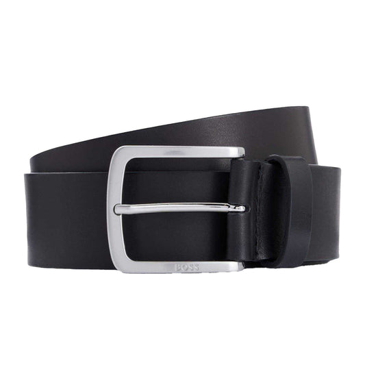 Black - Front - Boss Mens Logo Leather Pin Belt