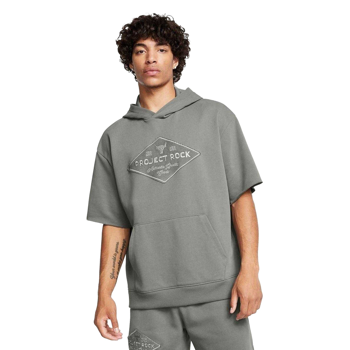Green - Side - Under Armour Mens Project Rock Graphic Print Relaxed Fit Drawstring Hoodie