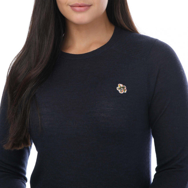 Navy - Side - Ted Baker Womens-Ladies Averiii Merino Wool Crew Neck Jumper