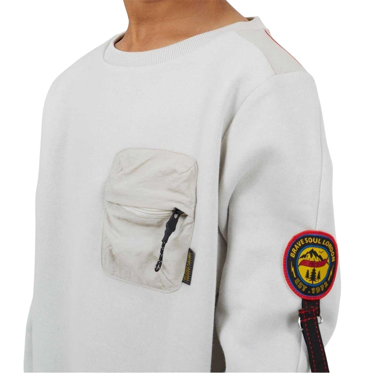 Light Grey - Side - Brave Soul Boys Chest Pocket Sweatshirt