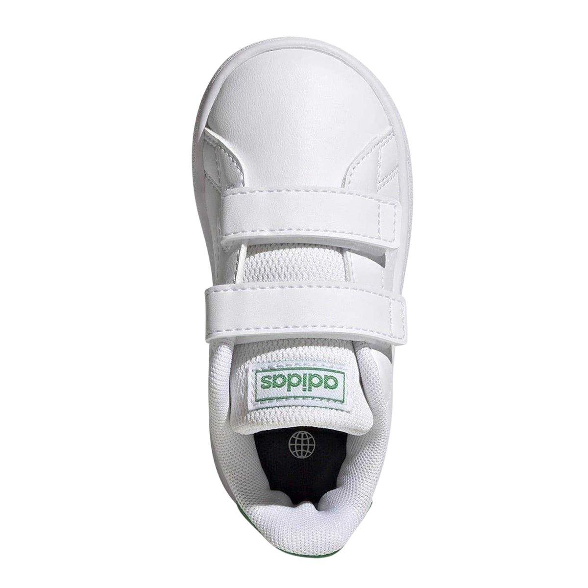 White-Green - Pack Shot - Adidas Childrens-Kids Advantage Court Lifestyle Flat Trainers