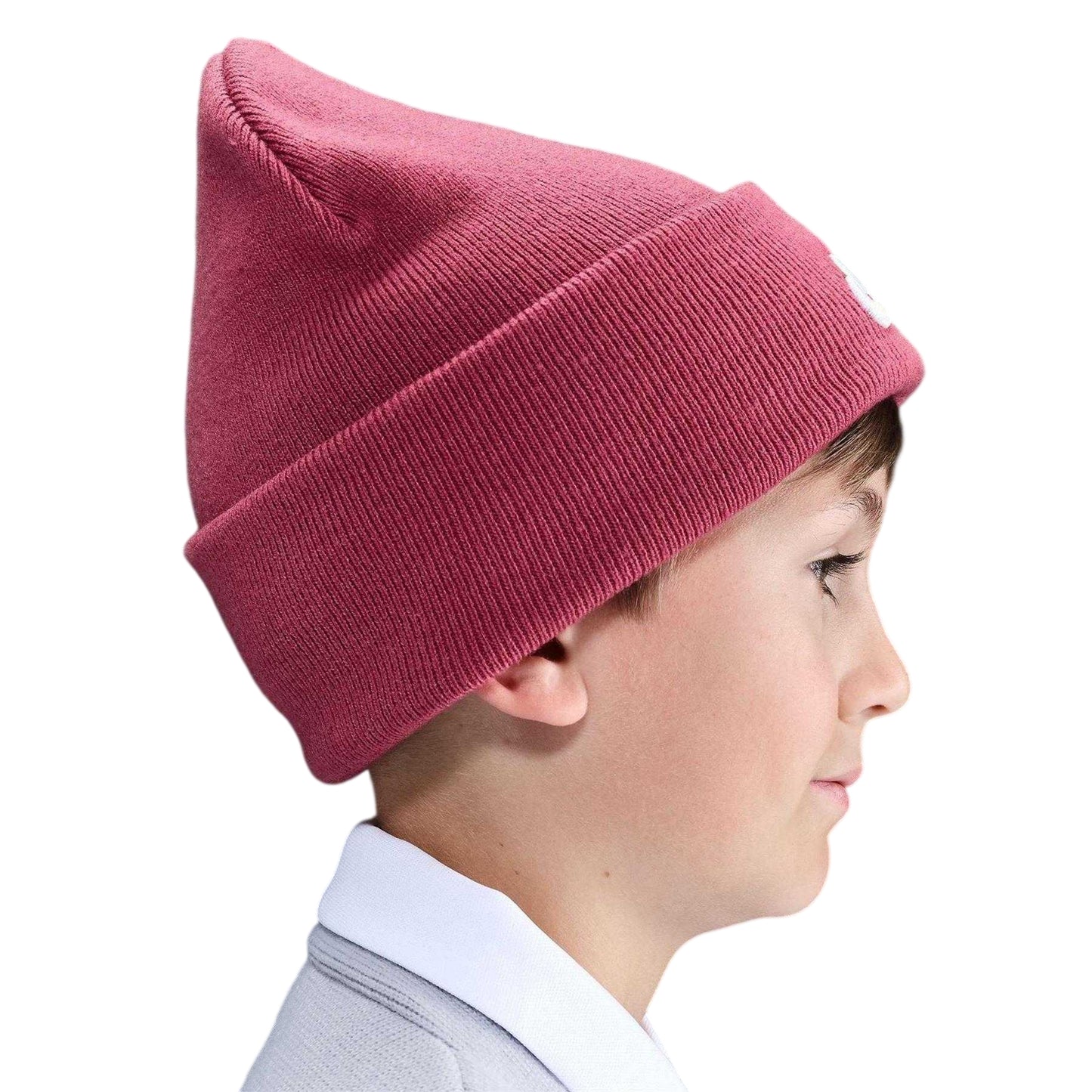 Beet Red - Side - Nike Childrens-Kids NSW Peak Embroidered Logo Ribbed Beanie