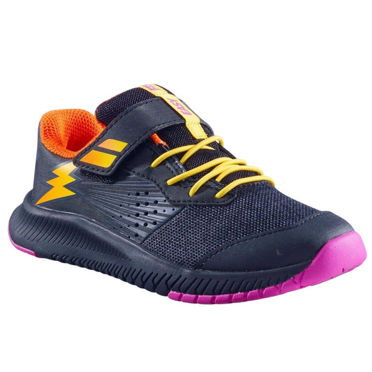 Black - Front - Babolat Childrens-Kids Lightning Bolt Leather Hook and Loop Tennis Shoes