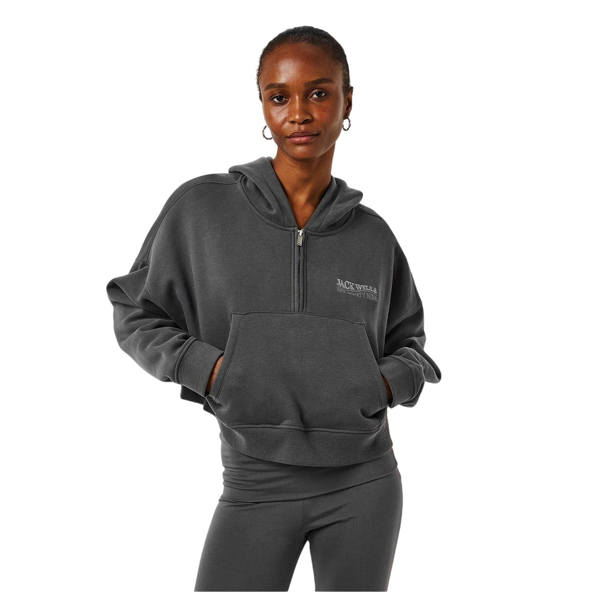 Grey - Side - Jack Wills Womens-Ladies Oth Quarter Zip Relaxed Fit Hoodie