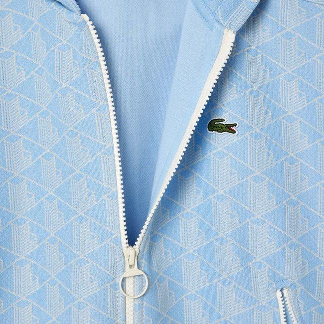 Light Blue-White - Back - Lacoste Womens-Ladies Jacquard Monogram Full Zip Hoodie
