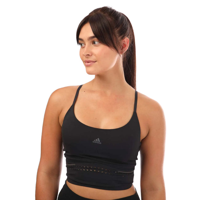 Black-Grey - Side - Adidas Womens-Ladies HIIT 45 Seconds Cropped Tank Top