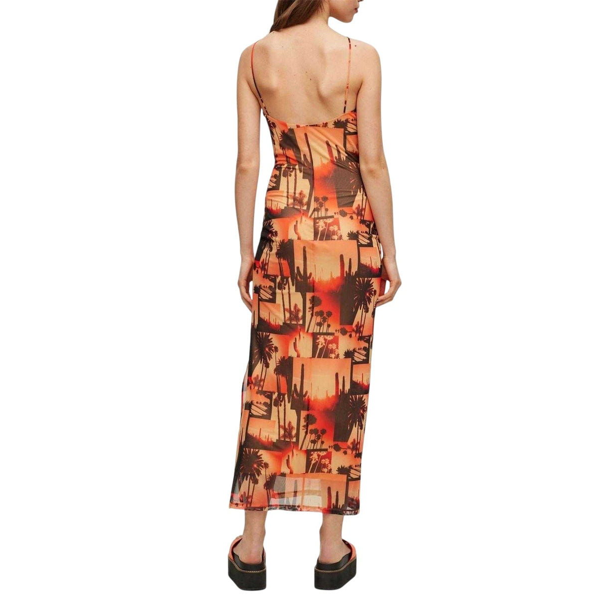 Orange-Black - Pack Shot - Hugo Womens-Ladies Mesh Spaghetti Strap Maxi Dress