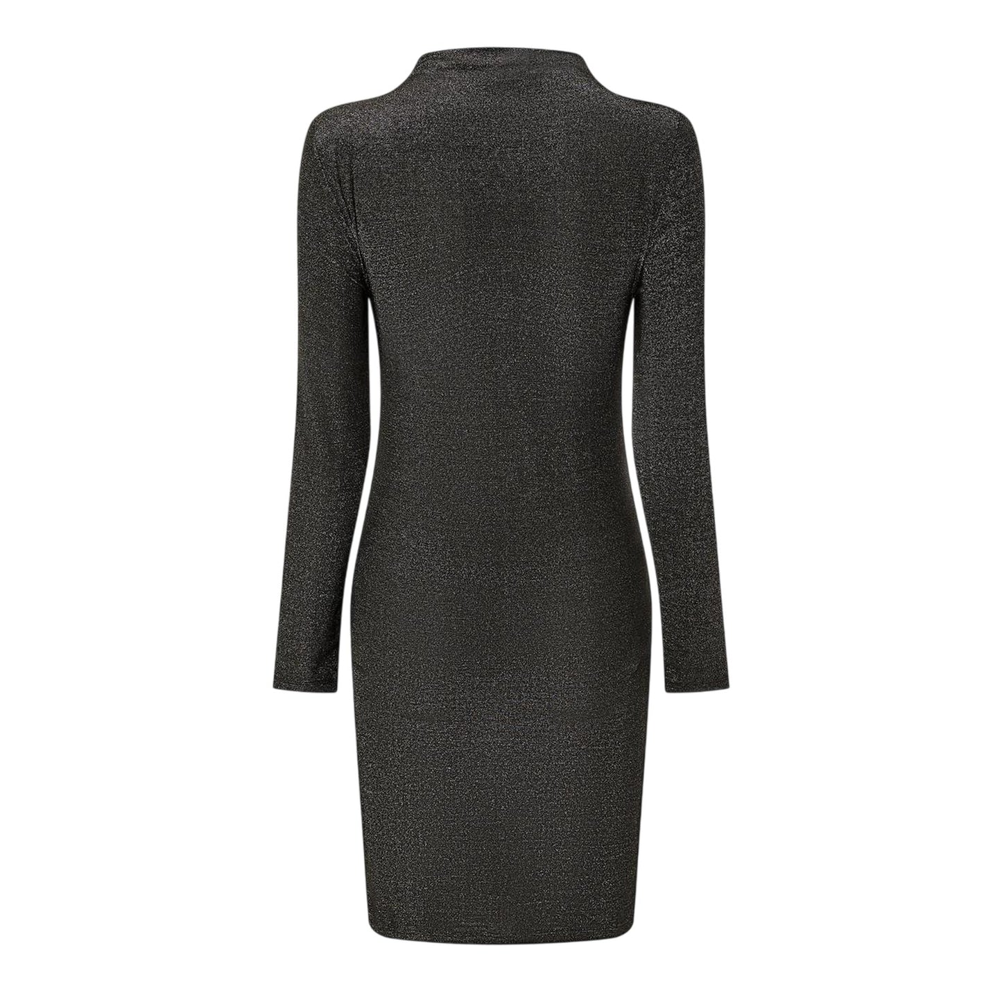Black - Back - Pieces Womens-Ladies Glitter Knitted High Collar Bodycon Dress