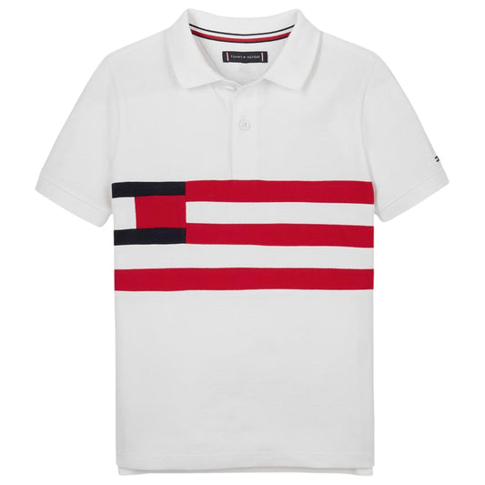 White-Red - Front - Tommy Hilfiger Boys Colour Block Polo Shirt