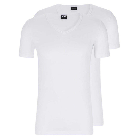 White - Front - Boss Mens Logo Slim T-Shirt (Pack of 2)