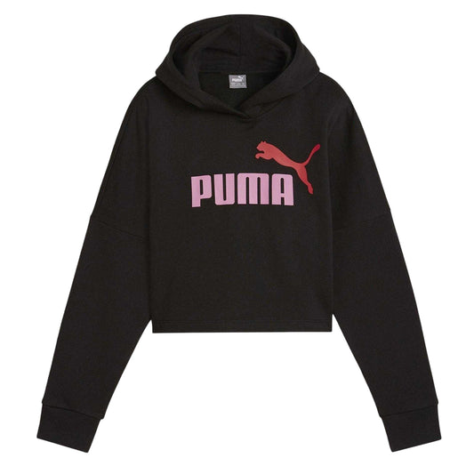 Puma Black - Front - Puma Girls Logo Relaxed Fit Crop Hoodie