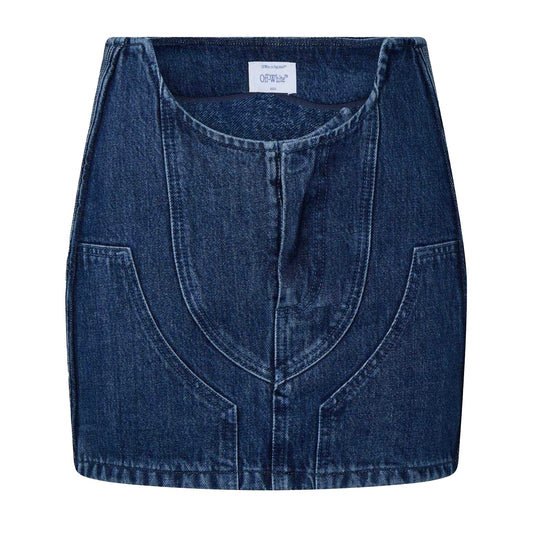 Blue - Front - Off White Womens-Ladies Cargo Denim Mini Skirt