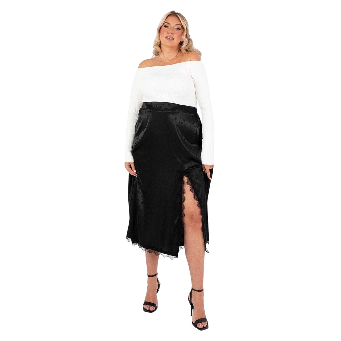 Black - Side - Lovedrobe Womens-Ladies Polka Dot Regular Midi Skirt