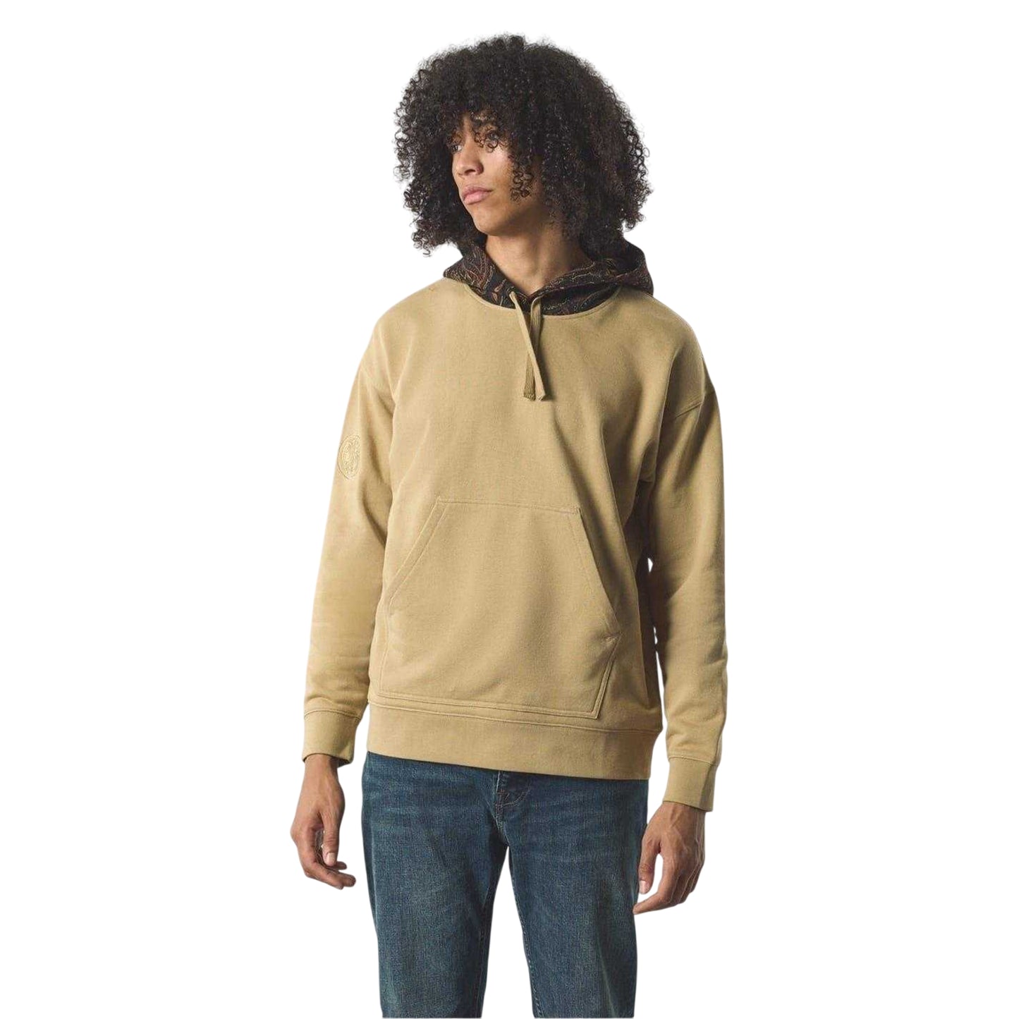 Taupe - Side - Pretty Green Mens Parthian Cotton Blend Drawstring Hoodie