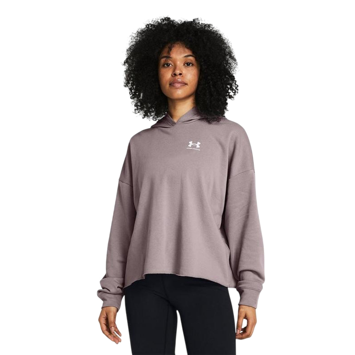 Grey - Side - Under Armour Womens-Ladies Rival Terrycloth Oversized Hoodie