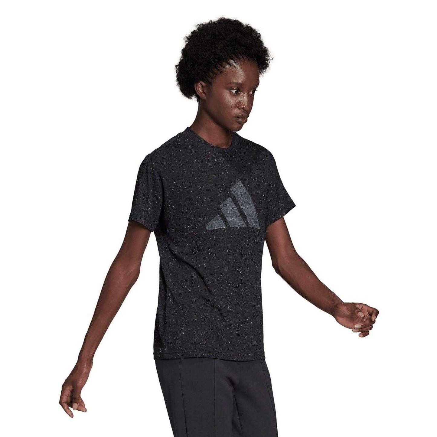 Black Melange Melange - Pack Shot - Adidas Womens-Ladies Winners Speckle Crew Neck Regular T-Shirt