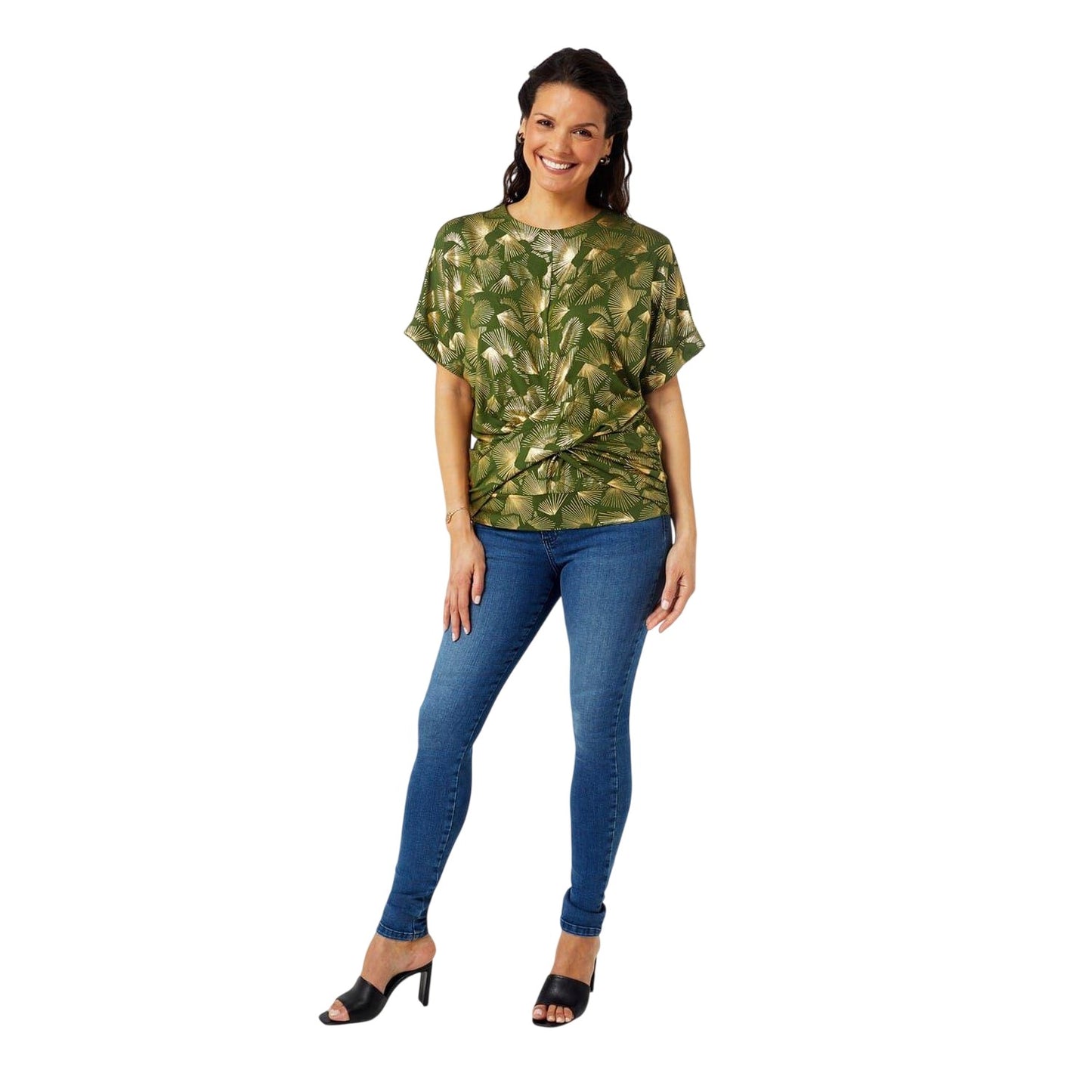 Khaki Green - Lifestyle - Biba Womens-Ladies Foil Twisted Top