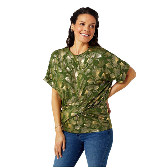 Khaki Green - Front - Biba Womens-Ladies Foil Twisted Top