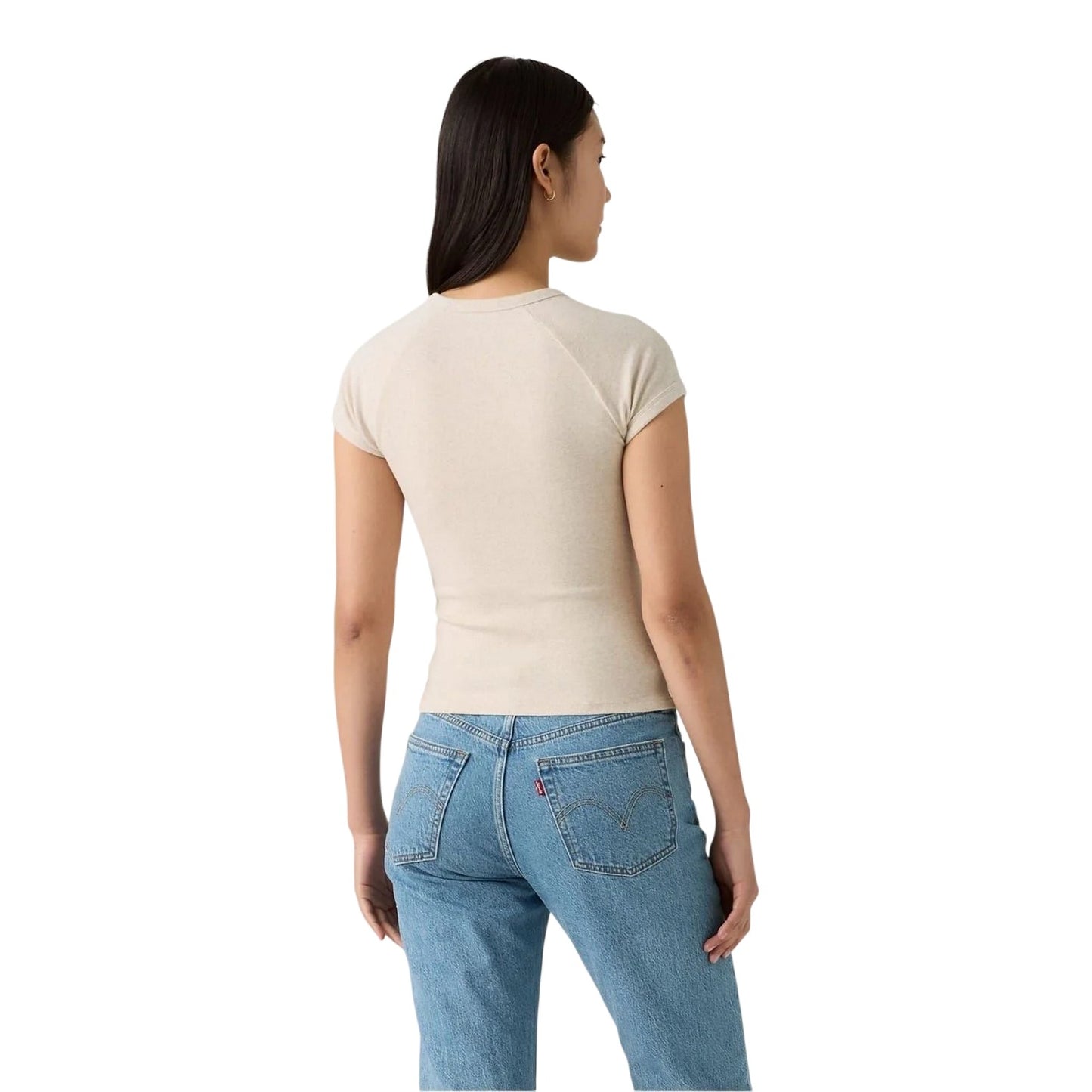 Cream - Back - Levis Womens-Ladies Riley Logo Crew Neck Slim T-Shirt