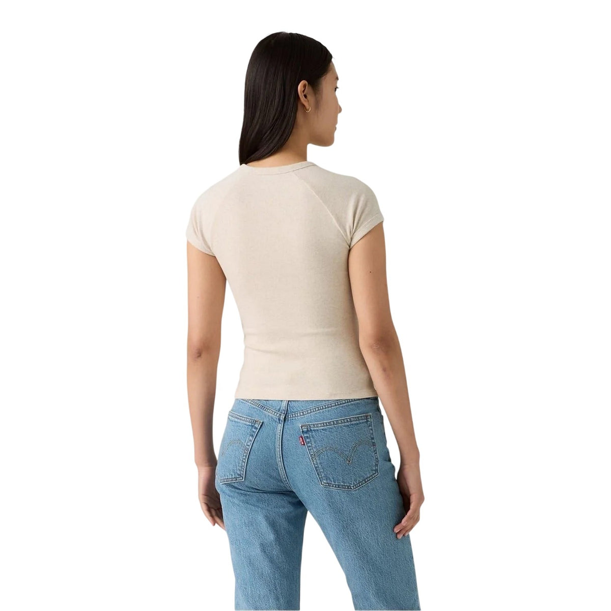 Cream - Back - Levis Womens-Ladies Riley Logo Crew Neck Slim T-Shirt