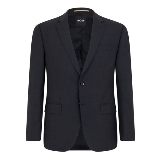 Dark Grey - Front - Boss Mens Logo Wool Flap Pocket Suit Jacket