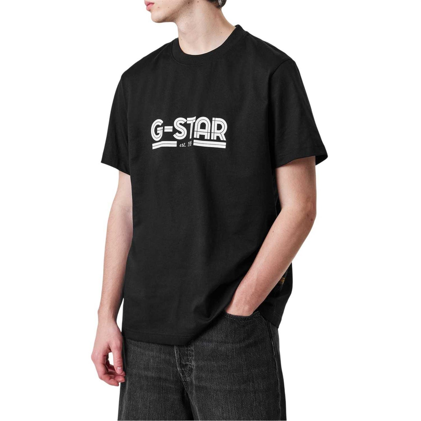 Dark Black - Side - G-Star Mens Line Script Lettering T-Shirt