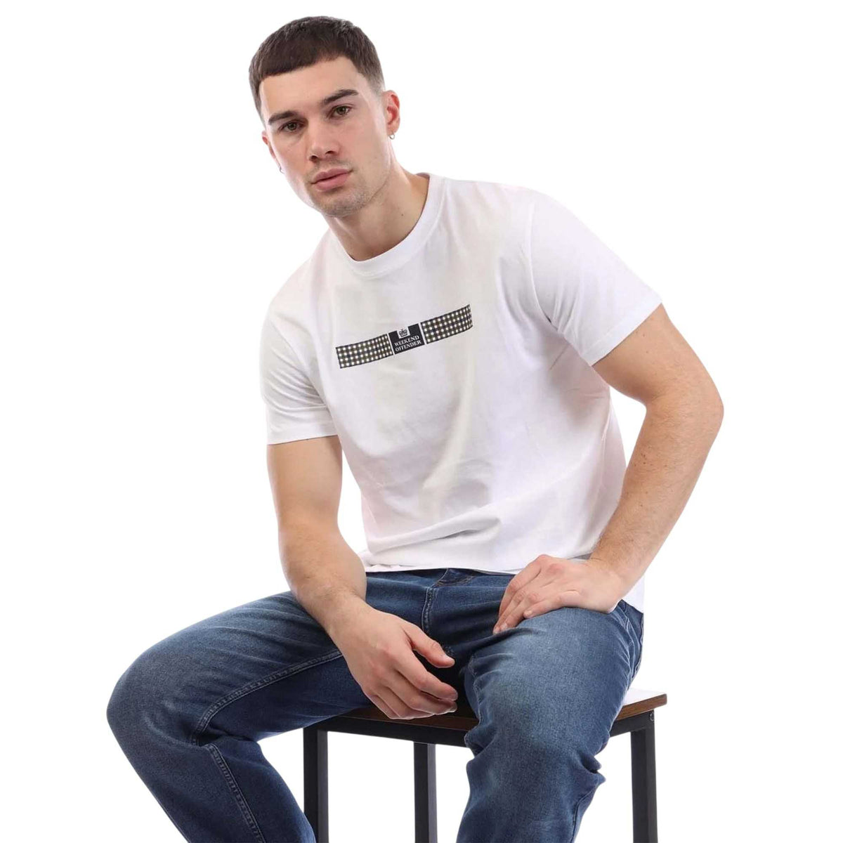 White - Lifestyle - Weekend Offender Mens Shareck Checked Regular T-Shirt