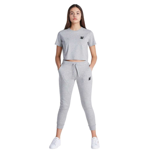 Grey Marl - Front - SikSilk Womens-Ladies Logo Regular Crop T-Shirt