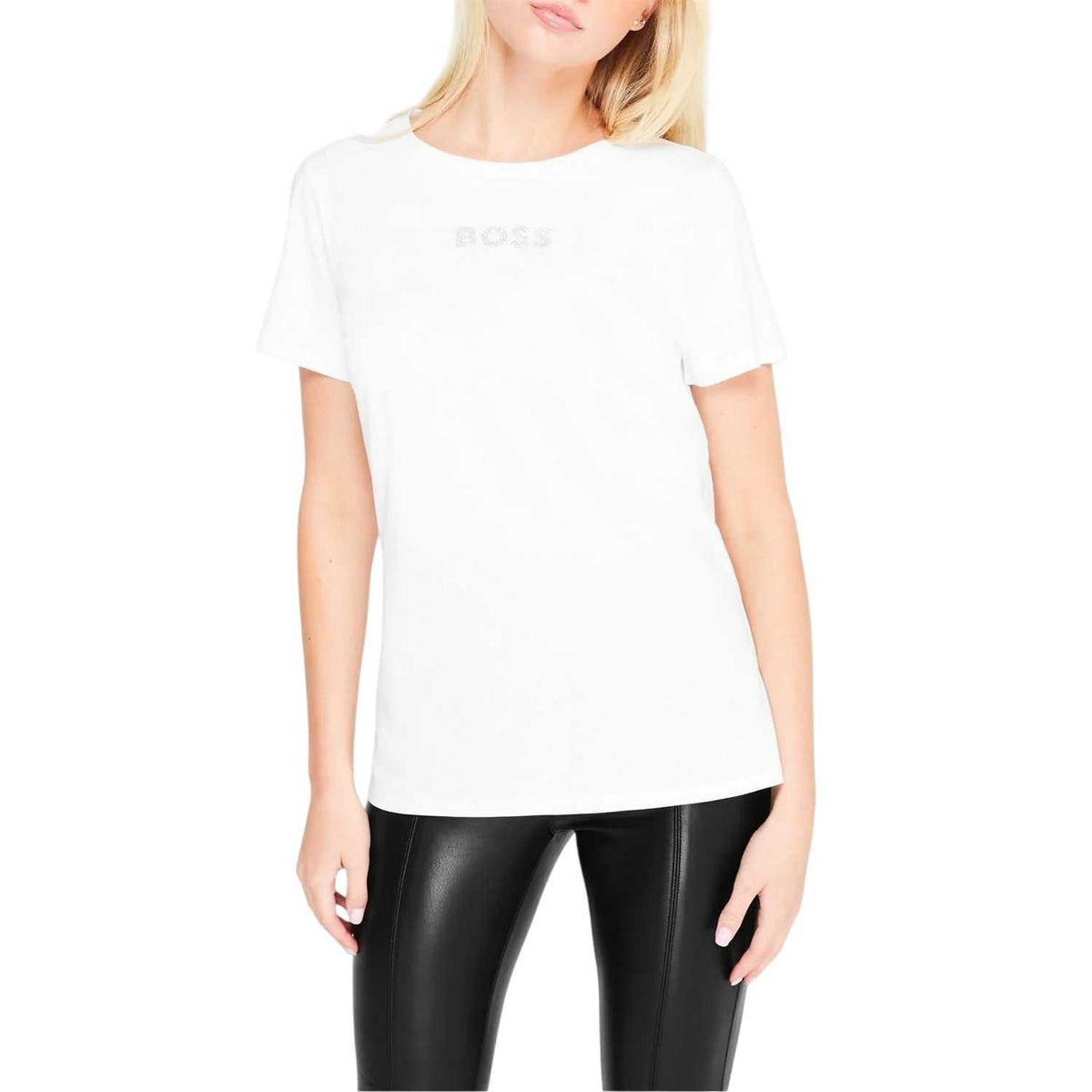 White - Side - Hugo Boss Womens-Ladies Diamante Logo T-Shirt