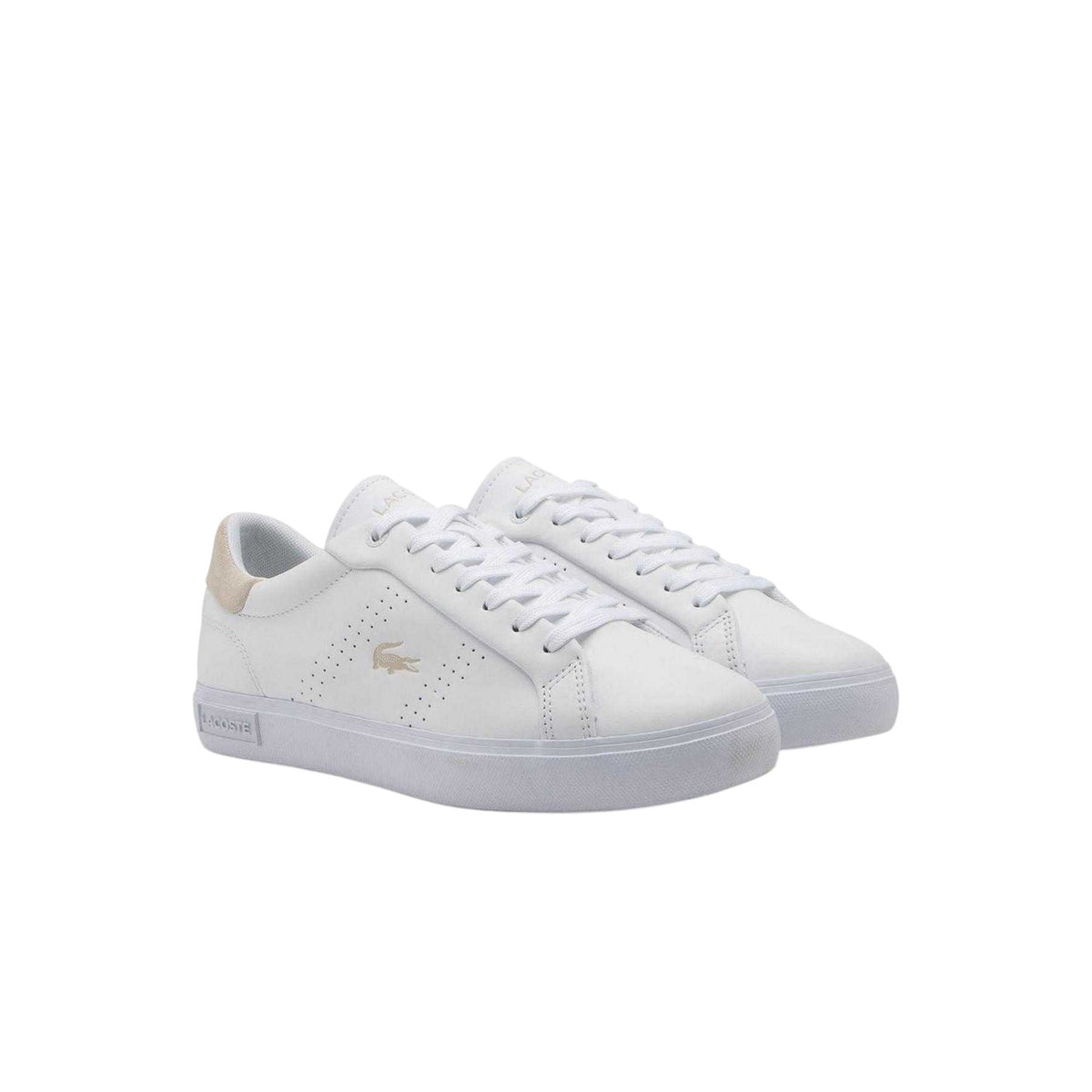 White - Pack Shot - Lacoste Womens-Ladies Powercourt 2.0 Leather Trainers