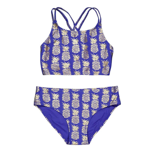 Purple-Gold - Front - Biba Girls Pineapple Cross Back Bikini Set