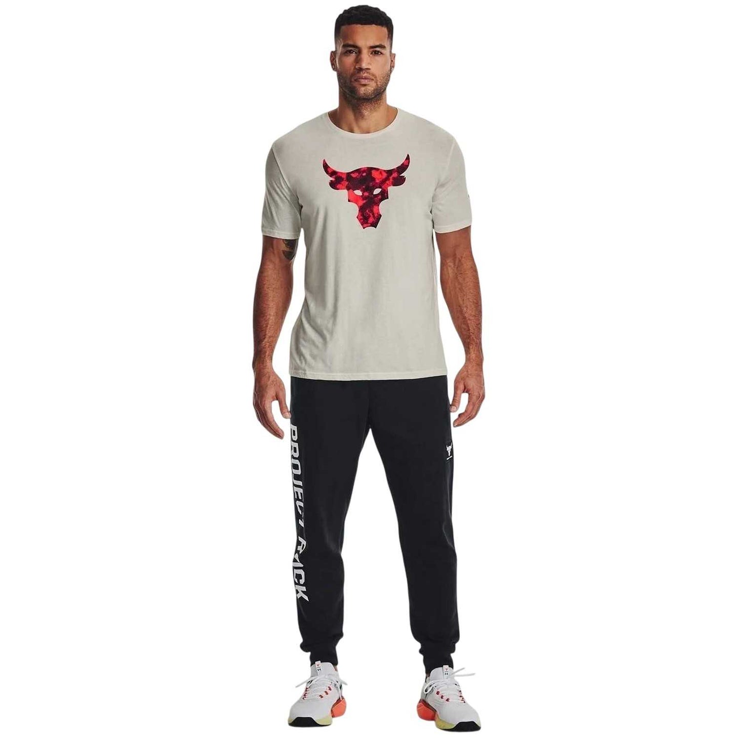 Ivory-Black - Side - Under Armour Mens Project Rock T-Shirt