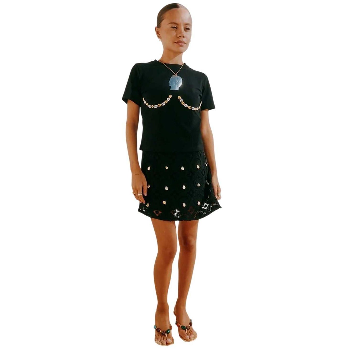 Black - Lifestyle - Never Fully Dressed Womens-Ladies Embellished Crochet Mini Skirt