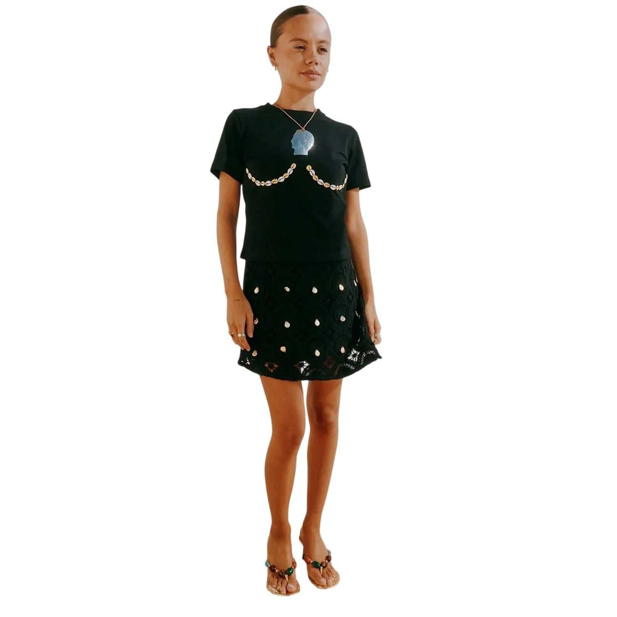 Black - Lifestyle - Never Fully Dressed Womens-Ladies Embellished Crochet Mini Skirt