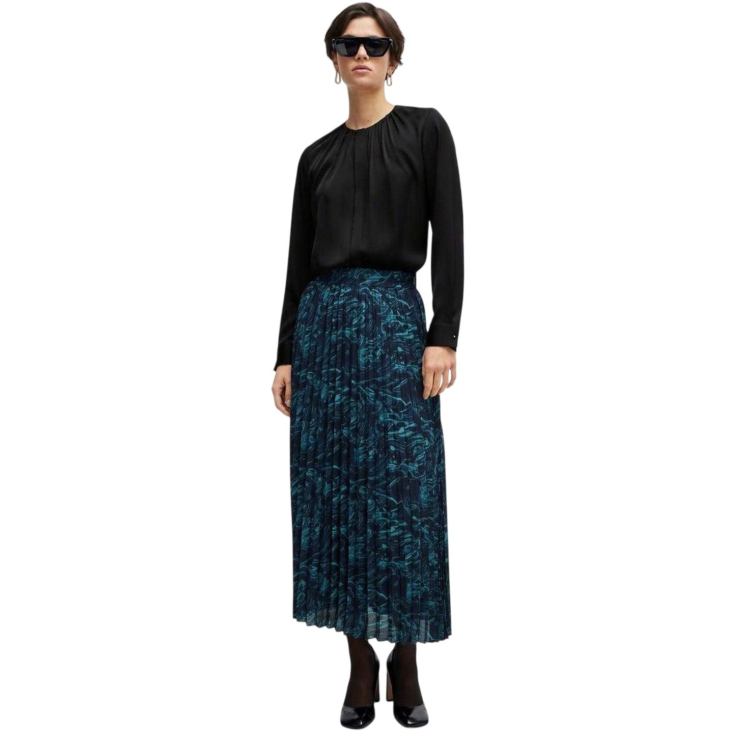 Brown - Side - Hugo Boss Womens-Ladies Marble Midi Skirt