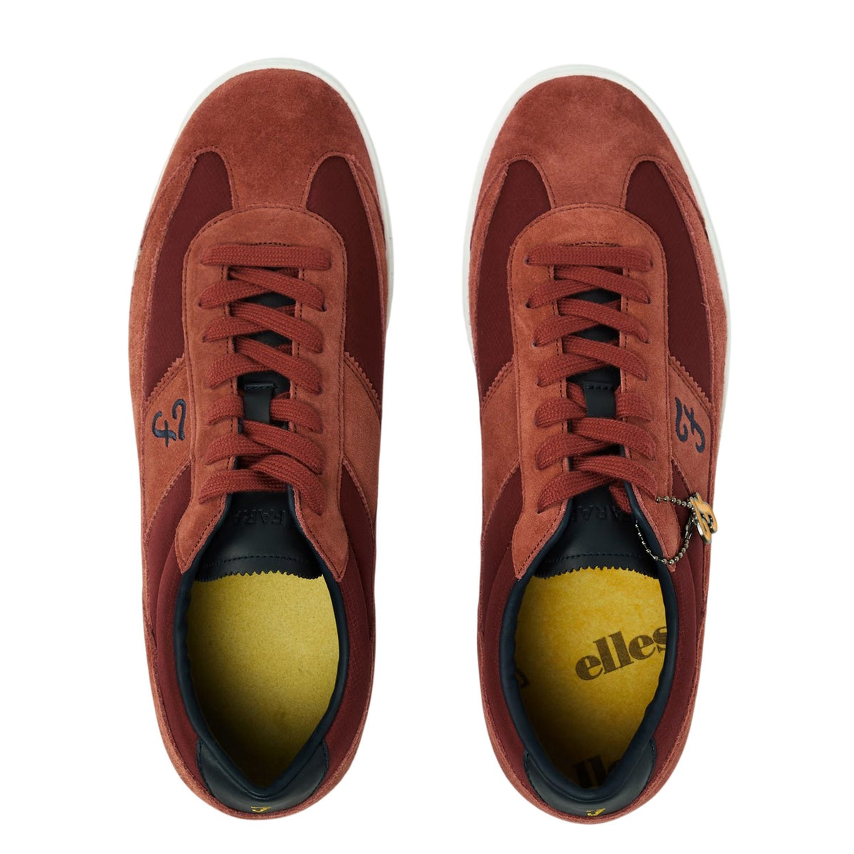 Rust - Side - Farah Mens Stanton Lettering Suede Cupsole Trainers