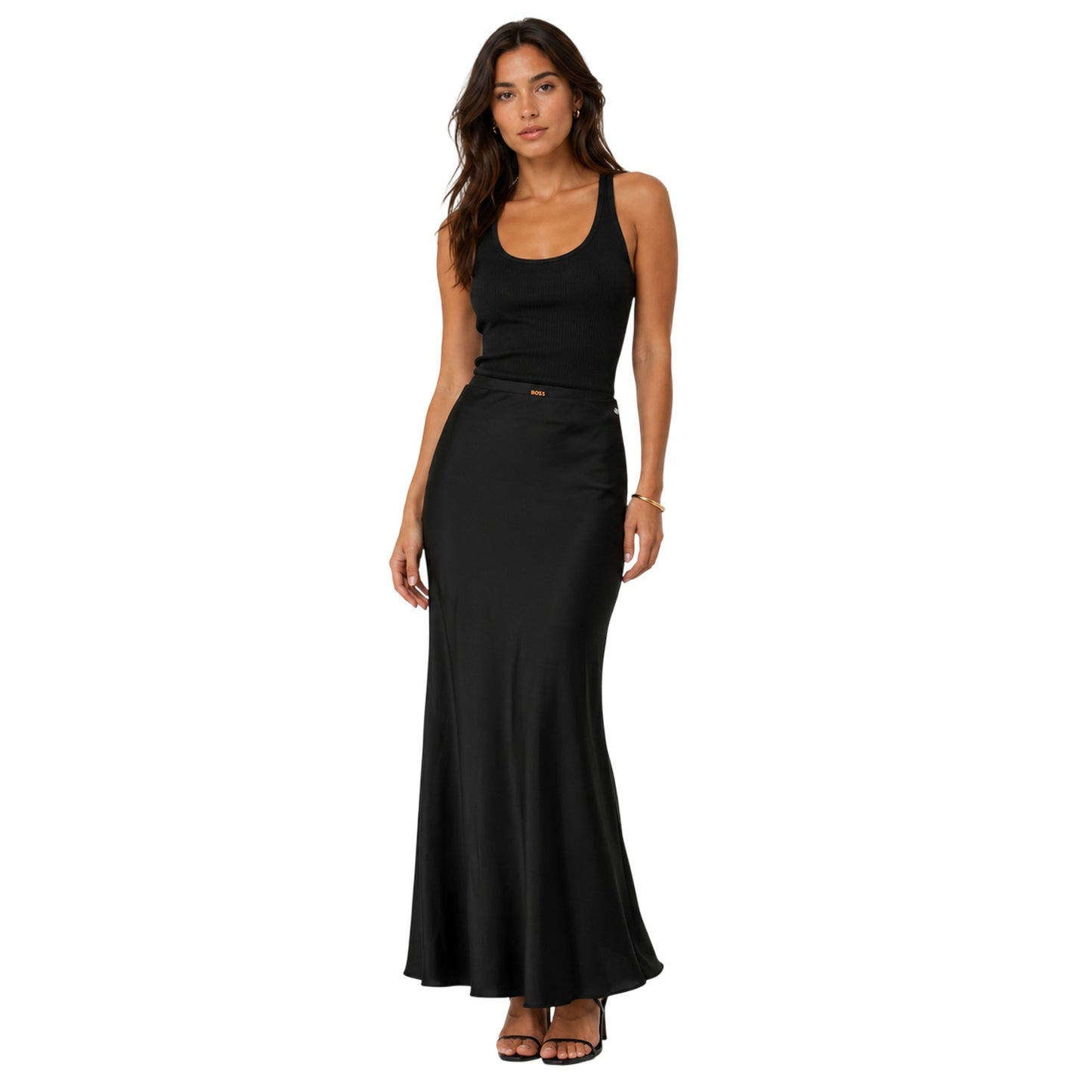 Black - Back - Boss Womens-Ladies Viscose A-line Midi Skirt