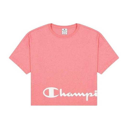 Pink - Front - Champion Womens-Ladies Crew Neck Regular Crop T-Shirt