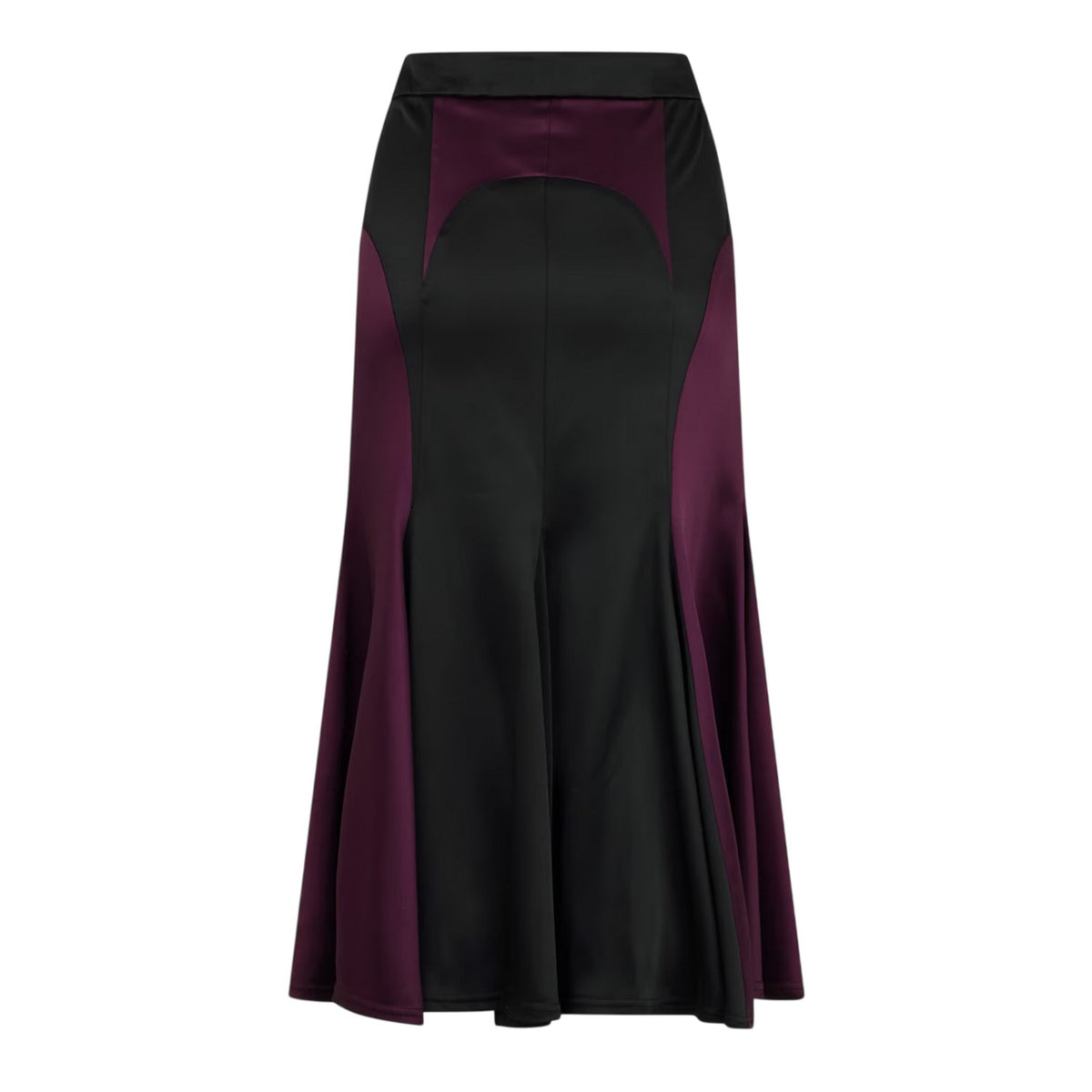 Black-Burgundy - Back - Off White Womens-Ladies Two Tone Satin Regular Midi Skirt