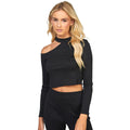 Black - Side - SikSilk Womens-Ladies Ribbed Long-Sleeved Top