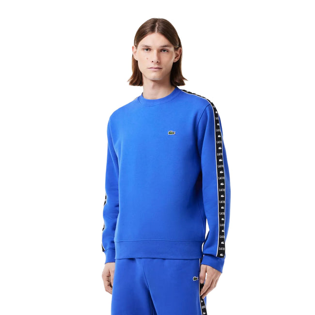 Blue - Side - Lacoste Mens Logo Strip Crew Neck Sweatshirt
