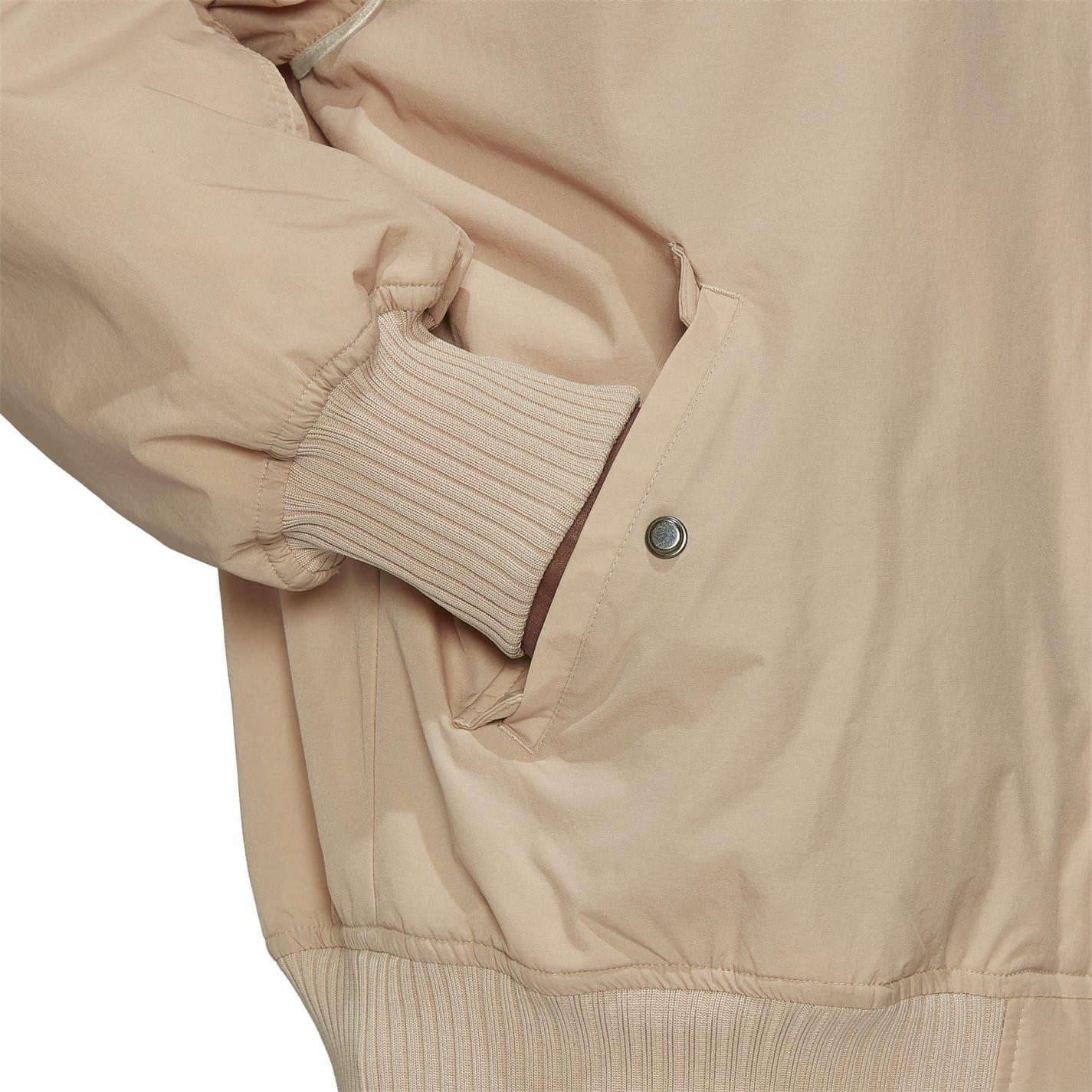 Beige - Pack Shot - Adidas Womens-Ladies Funnel Neck Short Bomber Jacket