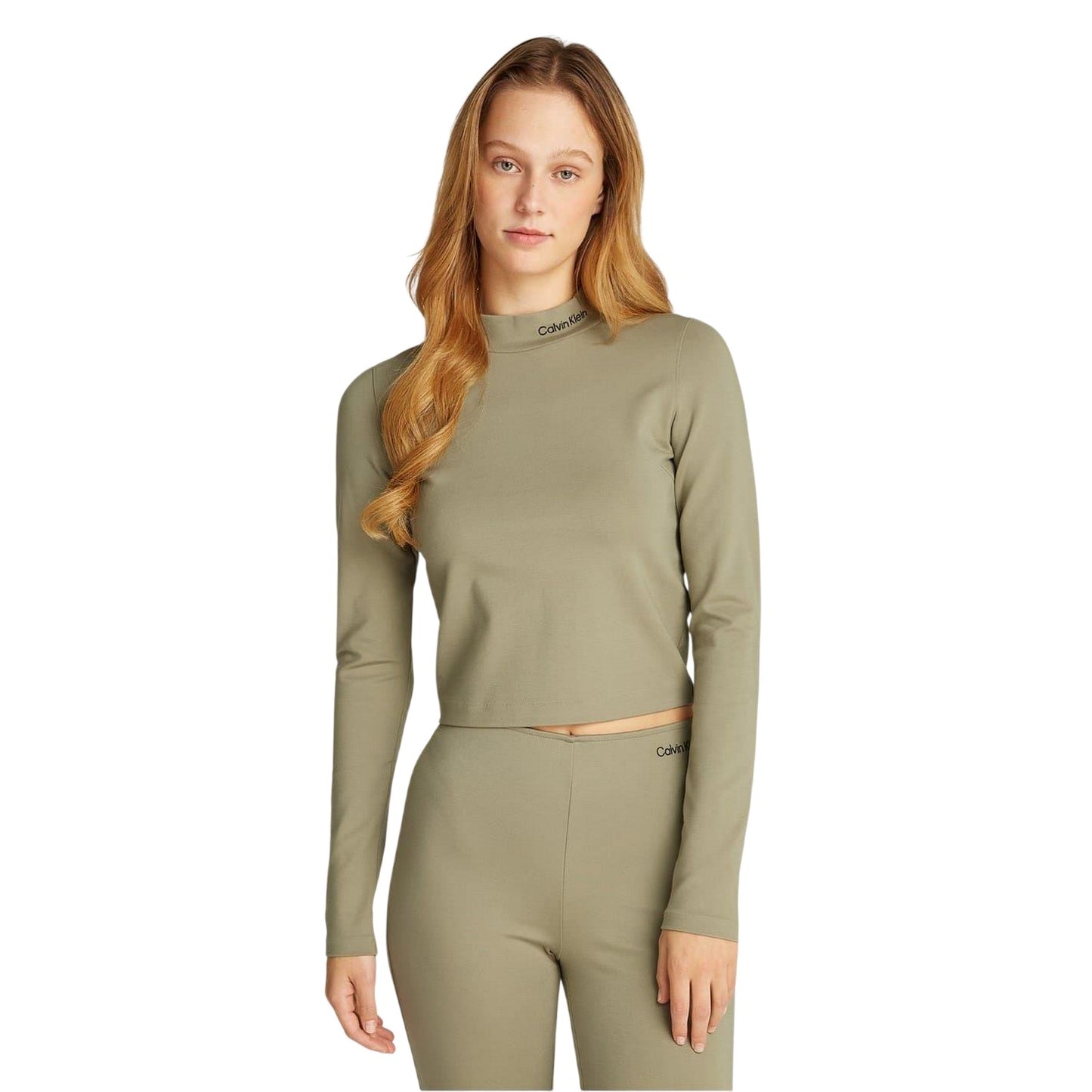 Dust - Side - Calvin Klein Womens-Ladies Milano Logo Mock Neck Crop Top