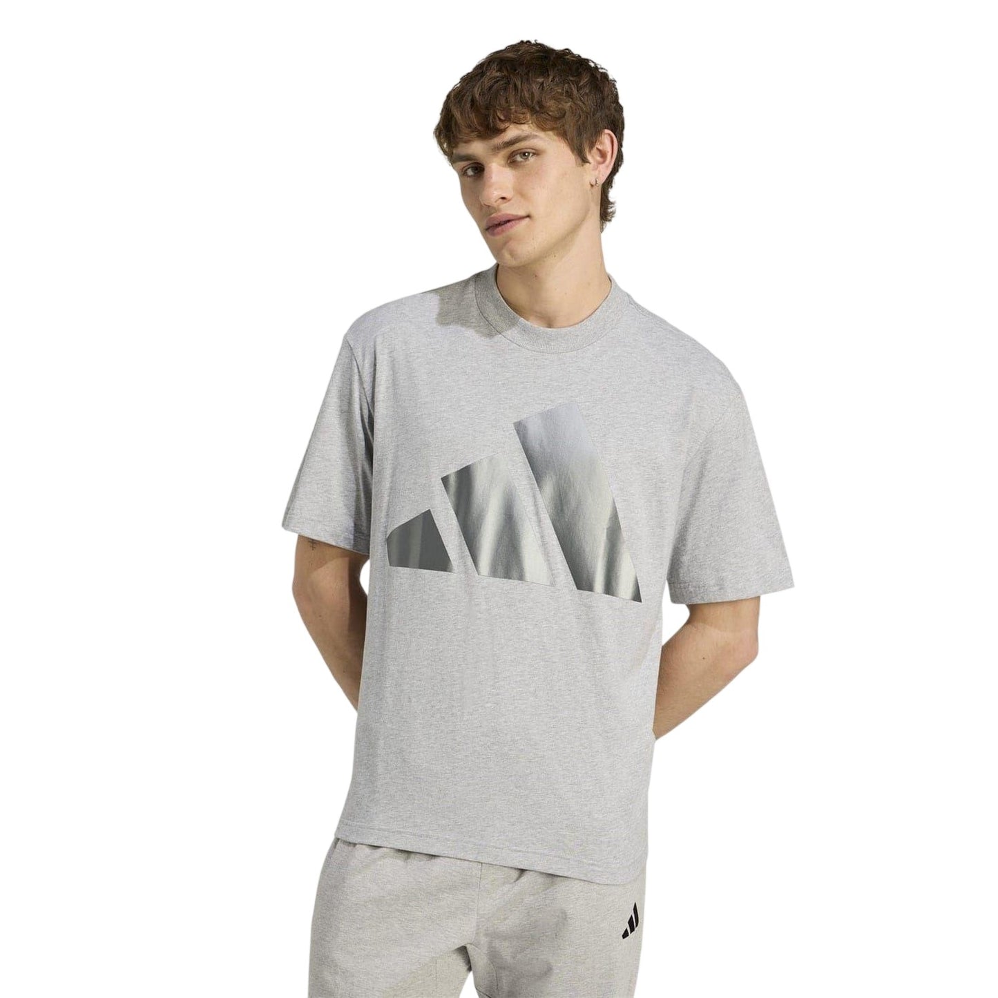 Grey Heather - Side - Adidas Mens Logo Cotton Regular T-Shirt
