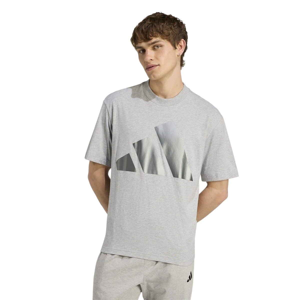 Grey Heather - Side - Adidas Mens Logo Cotton Regular T-Shirt
